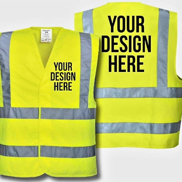 Personalised Adult printed Hi Vis with Logo/Name/Text Safety Crew Reflective Vest Safety Visibility Vest Hi Vis Waistcoat Work Wear Men Vest
