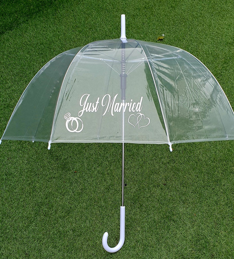 Just Married Wedding Umbrella Bride & Groom Umbrella Personalised Clear Umbrella, Bubble Umbrella Custom Dome Umbrella Couples Gift Parasol image 6