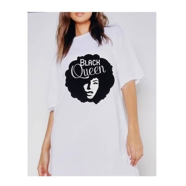 Black Woman Tshirt Dress Black History Month Custom Afro Woman African American T-shirt Dress Black Girl Black Queen T-shirt Dress