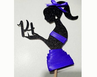Silhouette Lady with Age Champagne Glass Cake Topper Sitting Lady Girl Card Cake Topper Two Piece Lady with Age Silhouette Cake Topper