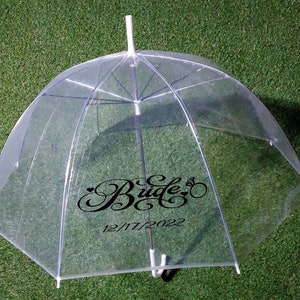 Personalized Bride Clear Dome Umbrella: Wedding Day Parasol