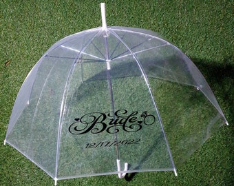 Customised Bride Umbrella Clear Dome Umbrella Personalised wedding Umbrella Gift for Her Wedding Day Custom Parasol  Bridal Team Umbrella