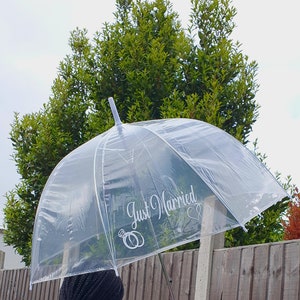 Just Married Wedding Umbrella Bride & Groom Umbrella Personalised Clear Umbrella, Bubble Umbrella Custom Dome Umbrella Couples Gift Parasol image 4