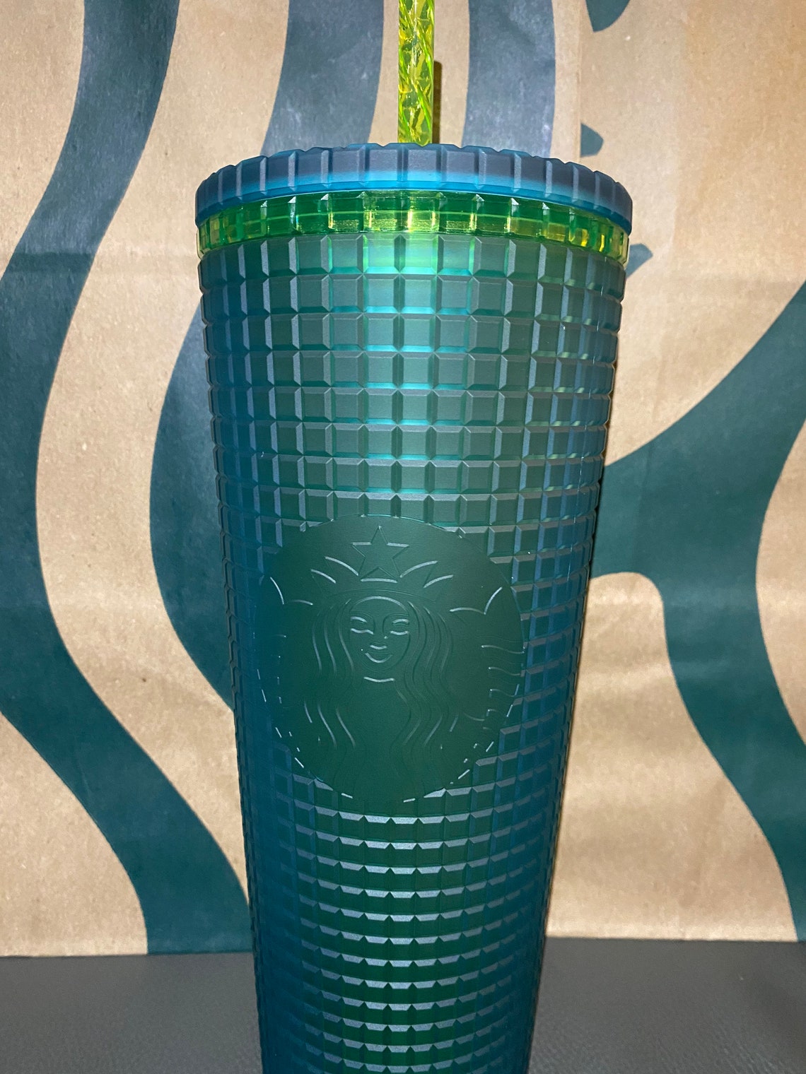 Starbucks Tumbler Tinted Teal Grid Venti 24oz Etsy