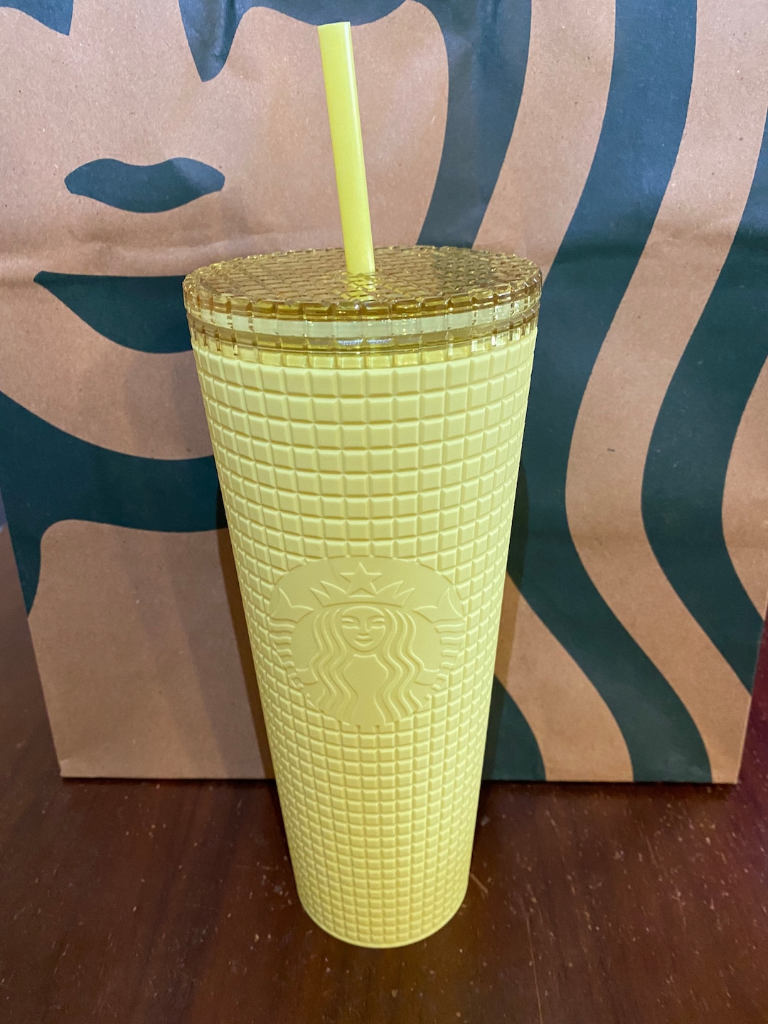 Starbucks Tumbler Yellow Grid Matte Jan 2023 Venti 24oz Etsy