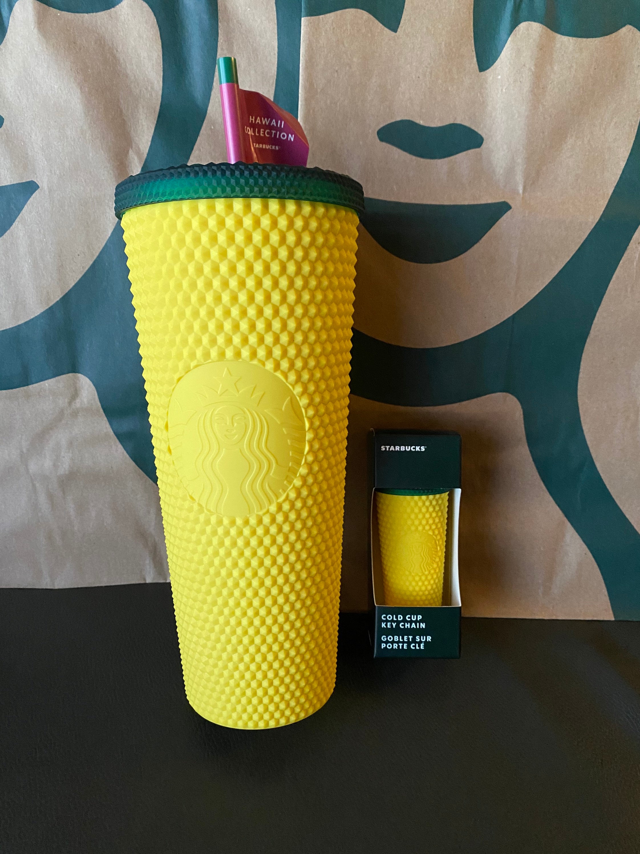 Starbucks Tumbler Pineapple Studded Cup and Key Chain Set
