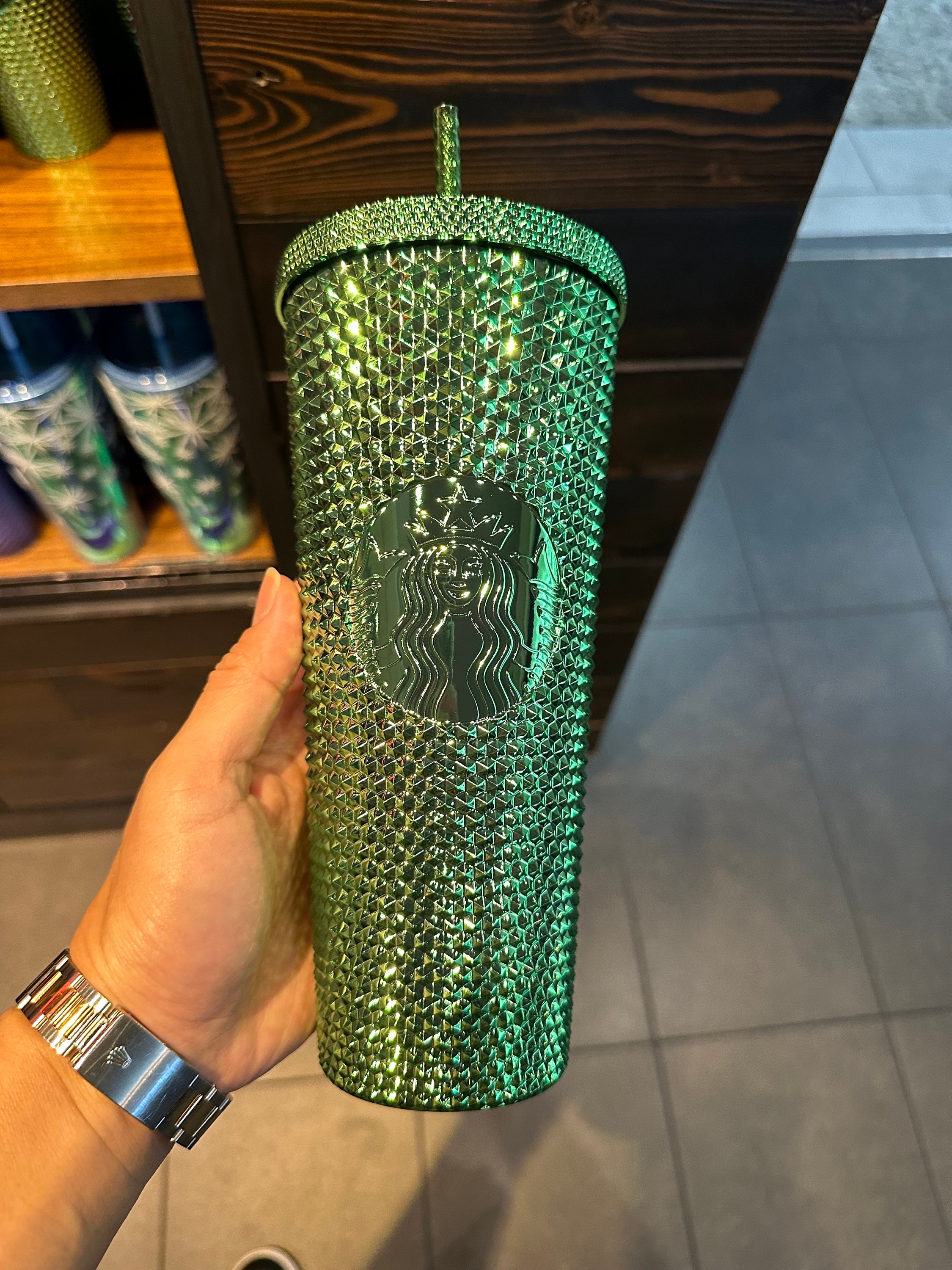 Starbucks Korea Holy bling Green Christmas slick 24oz studded straw cu