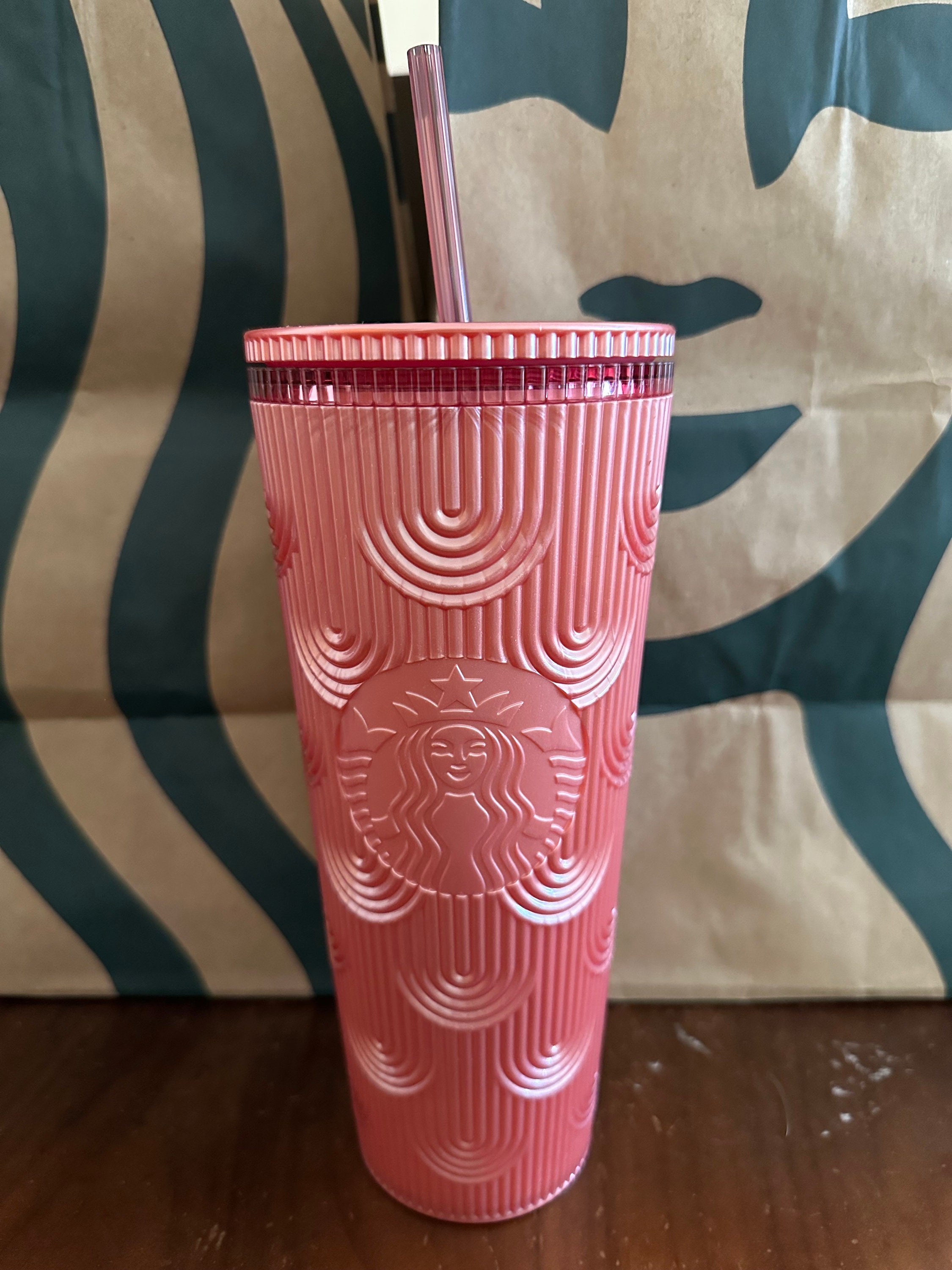 New Starbucks 2023 Fall Shimmer Pink Mermaid Cold Cup Tumbler 24oz Venti