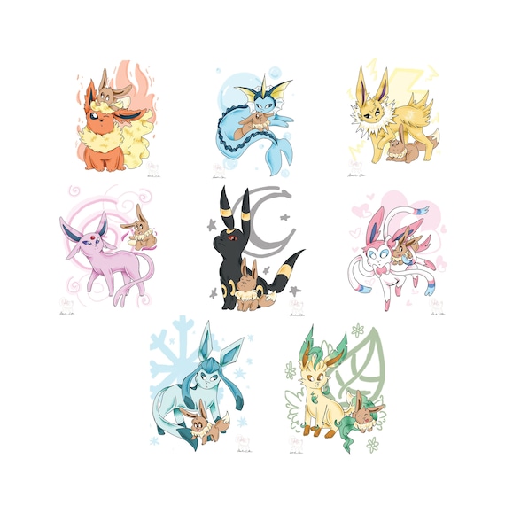 Eevee Evolutions Prints Small Prints 8 1/2 X 5 1/4 Big 