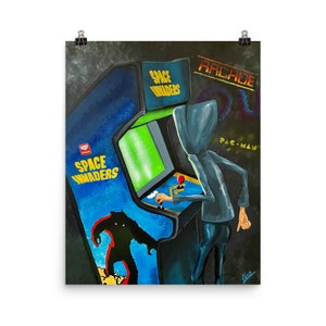 Space Invaders (Print). Arcade machine. Retro art. Pac-man. 80s art.