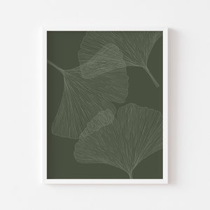 Grünes Ginkgo Blatt botanischer Digitaldruck Poster, moderne minimalistische sofortiger Download, große druckbare Wandkunst, zeitgenössische Wohnkultur