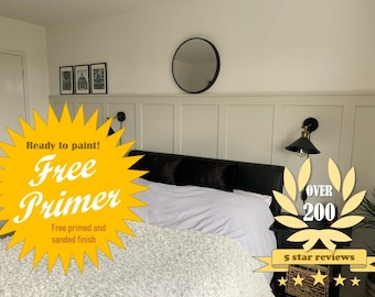 Easy-Fit Bedroom Wall Panelling Kit: Primed MDF, Free Shelf & Shipping