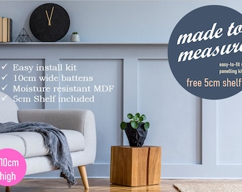 Half Wall Nordic Panelling Kit: 110cm High MDF Batten & Rail with Free Shelf