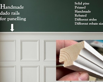 Handmade Primed Pine Rebated Dado Rails for Panelling, Various Styles Sizes