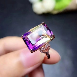 Natural Ametrine Ring,925 Sterling silver Ring,Ametrine Gemstone ring,Engagement Ring,Wedding Ring,Luxury Ring,Octagon Cut Ring,Gift for Her