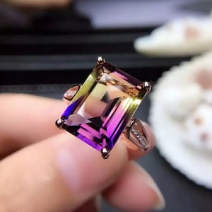 Natural Ametrine Ring,925 Sterling silver Ring,Ametrine Gemstone ring,Engagement Ring,Wedding Ring,Luxury Ring,Octagon Cut Ring,Gift for Her