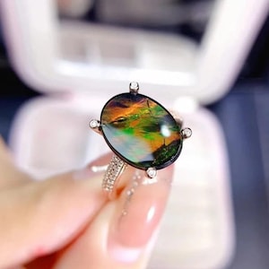 Natural Black Opal Ring, 925 Sterling Silver, Engagement Ring, Wedding Ring, Luxury Ring, Ring/Band, Opal Silver Ring, Gift for Women, Rings
