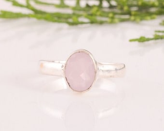 Rosenquarz Ring, Rosa Chalcedon Ring, 925 Sterling Silber Ring, Künstlicher Ring, Rosa Edelstein Ring, Stapelring, zierlicher Ring, Geschenk für Sie.