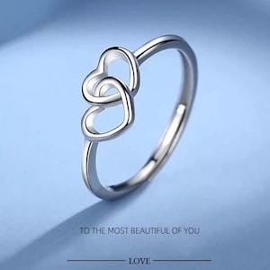 Heart Silver Ring, Double Heart Silver Ring, Open Heart Ring, Silver Heart Ring, Heart Ring, 925 Sterling Silver Ring, Minimalist Heart Ring