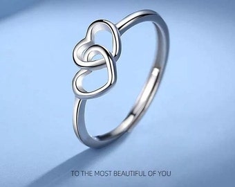 Heart Silver Ring, Double Heart Silver Ring, Open Heart Ring 