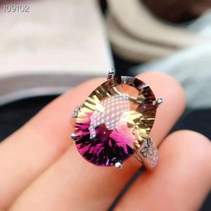 Natural Ametrine Ring,92.5 Sterling silver Ring,Ametrine Gemstone ring,Engagement Ring,Wedding Ring, Luxury Ring,Oval Cut Ring,Gift for Her.