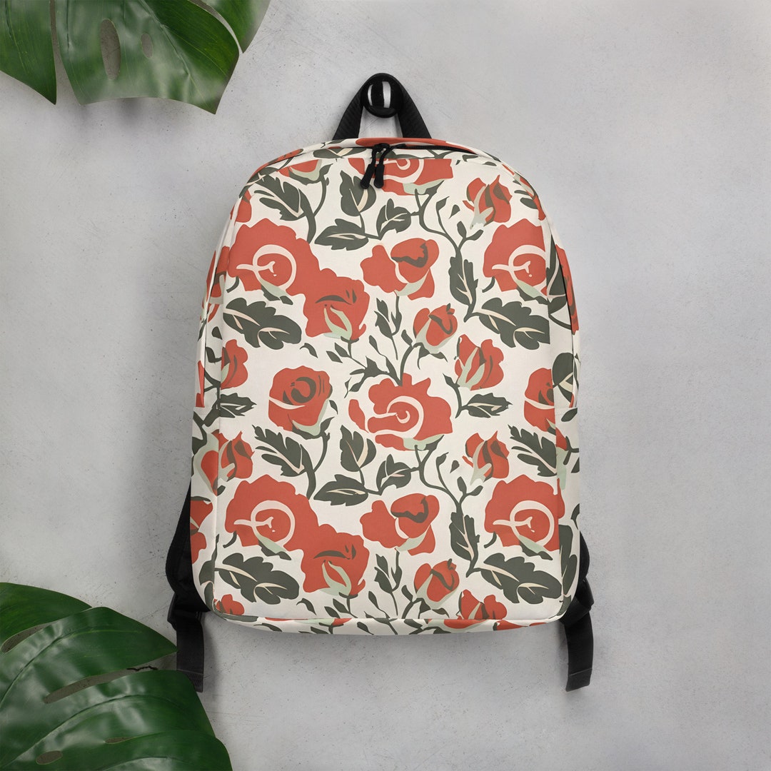 Floral Rose Pattern Minimalist Backpack - Etsy