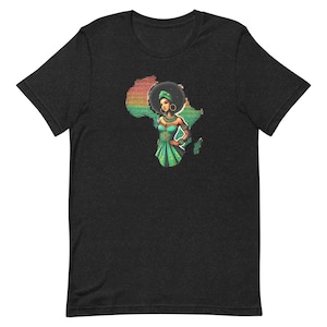 Camiseta con mapa de África, camiseta unisex de mujer afroafricana