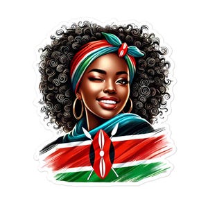 Kenyan Sticker, Afro Kenyan Woman, Kenya Flag Bubble-free stickers