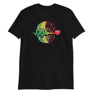 Reggae muziek t-shirt, Rasta kleuren, muziek notities Unisex T-shirt