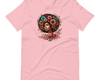 Afro Woman with Floral, African Art Unisex t-shirt
