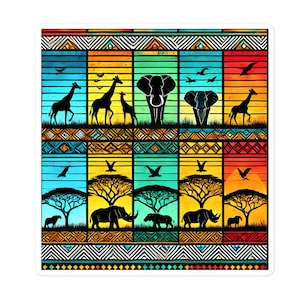 Adesivo Safari Africano, Animais Africanos, Arte Colorida Adesivos sem bolhas