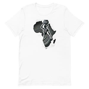 Camiseta con mapa de África, camiseta unisex con mujer africana llevando un jarrón