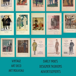Men Vintage Art Deco Nouveau Fashion Images 15 PRINTABLE Digital Download PNG JPG Pdf Early 1900's Ads Collage Decor Journal Victorian