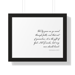 Ephesians 2:8-9 KJV Christian Wall Art | Saved by Grace Bible Verse Print | Framed Scripture Artwork | Christian House Warming Gift