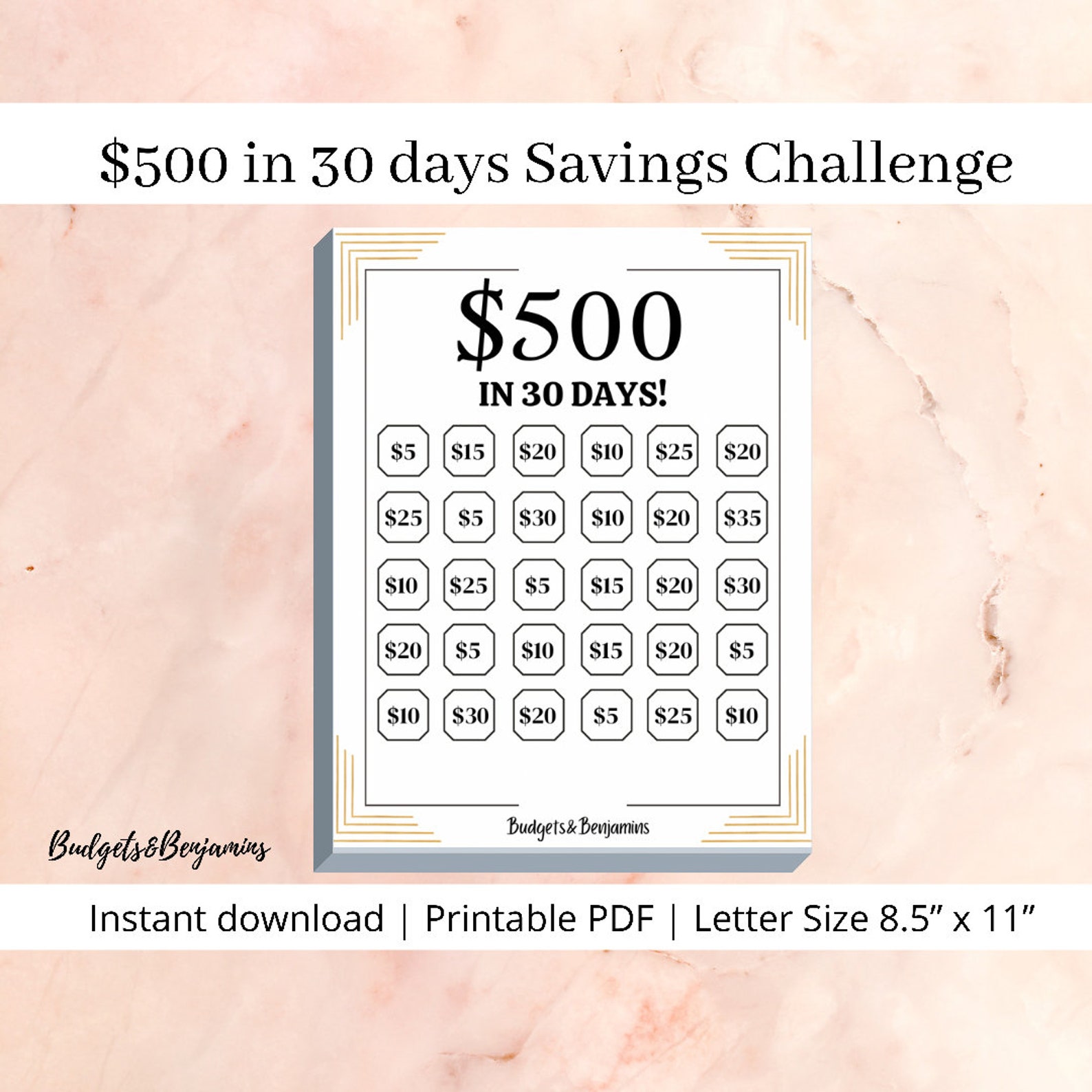 Saving Money Challenge Printable Save 500 in 30 Days Etsy