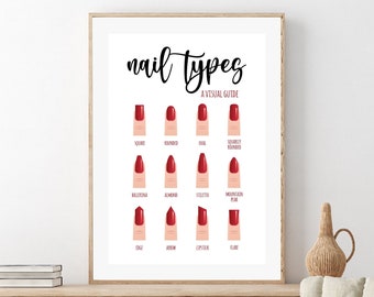 nail types manicure prints nail shapes beauty salon wall etsy