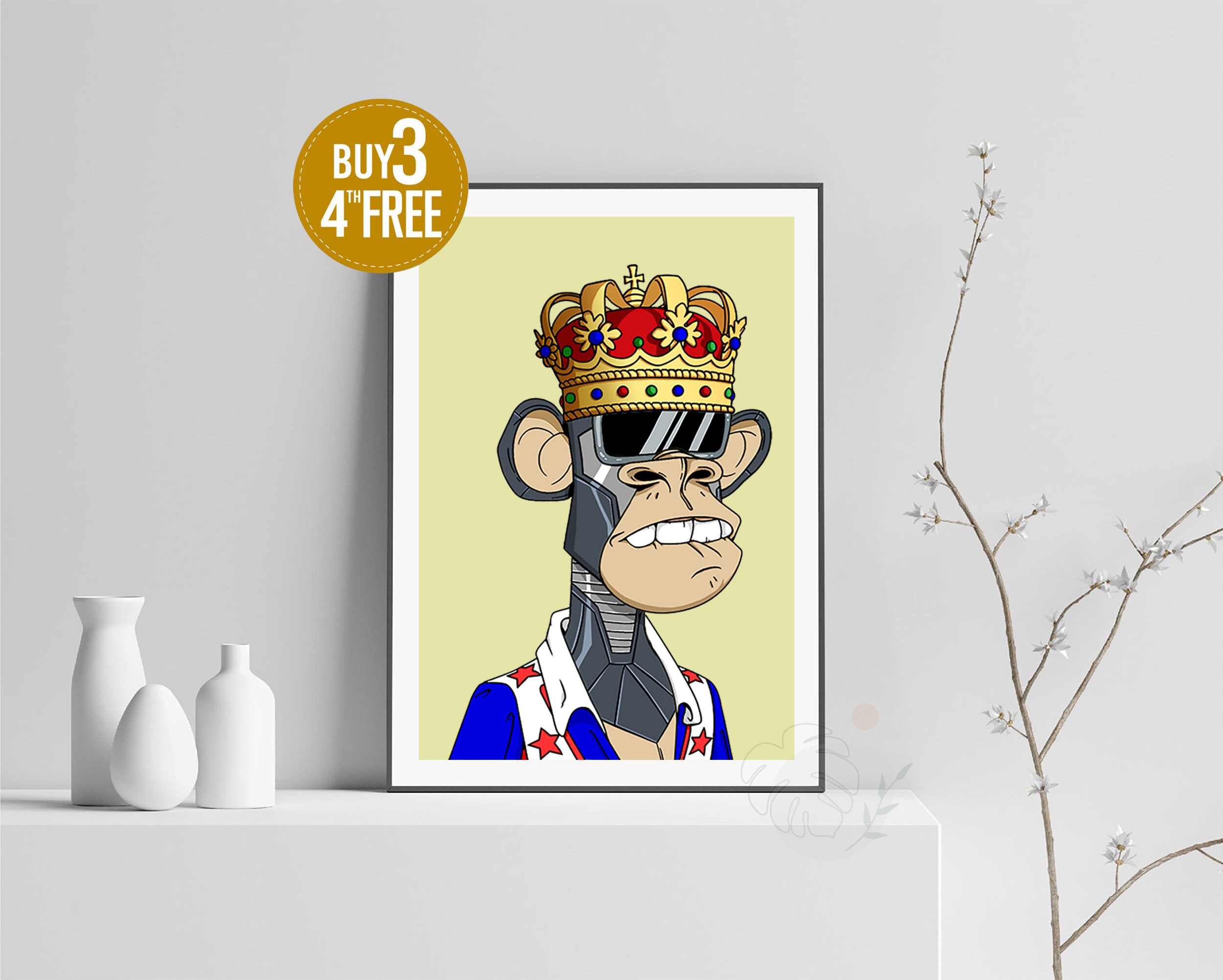 Wall Hangings Home & Living Digital NFT Monkey Profile Art Digital Art