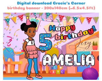 Solo download digitale!!! Banner di compleanno Gracie&#39;s Corner - 200x140cm (~6.5x4.5ft) personalizzato con età e nome