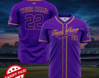 Personalized Purple Baseball Jersey with Yellow gold lettering-custom Braidmaid jerseys for wedding