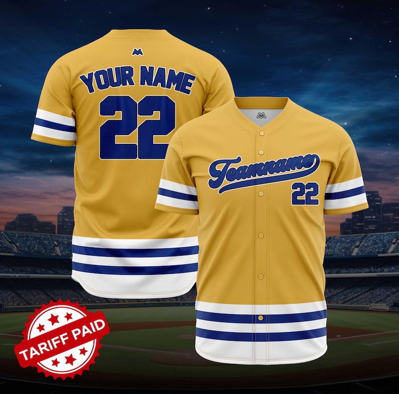 Custom Kids Baseball Jersey – Stitch Print Name, Number, Logo – Yellow ...