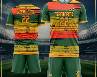 Personalized Jamaican Soccer Uniform with your Name and number-Custom Soccer Tournament jerseys-Soccer Coach gifts