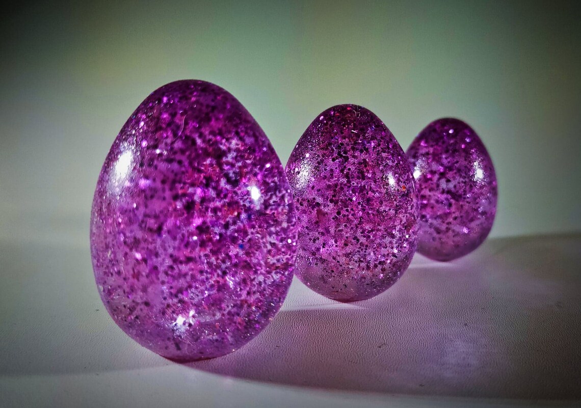 Set of 3 Ornamental Purple Glitter Eggs Etsy