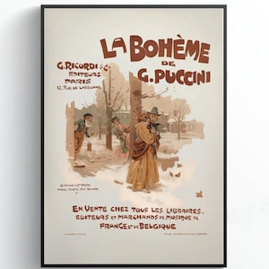 La Bohème Opera Poster 1895 | Puccini Vintage Music Print | Opera lovers gift | Antique Opera Wall Art Download, Theater Decoration