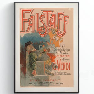 1894 Falstaff Oper Poster, Vintage französischer Verdi Druck von Hohenstein, Geschenk für Musiker, Theater-Fans, klassische Musik Wandkunst