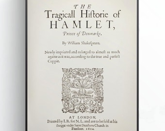 Hamlet 1604 Poster: Shakespeare Antique Book Cover Art (Digital Download)