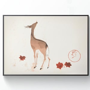 Edo Era Deer Illustration, INSTANT DOWNLOAD, Ancient Japanese Art by Sakai Hoitsu, Antique Japanese Drawing, Asian Art Print, Japan Poster