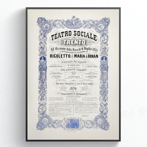 1853 Opera Program Poster: Verdi & Donizetti, Teatro Sociale Print (Digital Download)