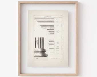 Ionic Column Blueprint Art Print: Ancient Greece Architecture (Digital Download)