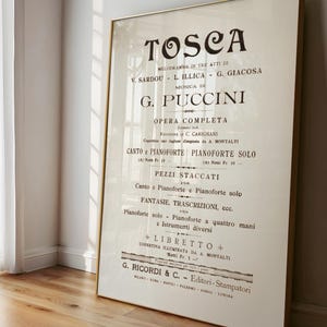 Puccini Tosca Opera Poster | 1917 Vintage Libretto Print | Giclee Wall Art | Mailed Music Decor | Gift for Musicians & Opera Lovers
