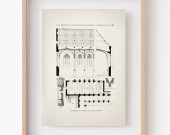 Gothic Dom Church Blueprint: Antique Architectural Print (Digital Download)